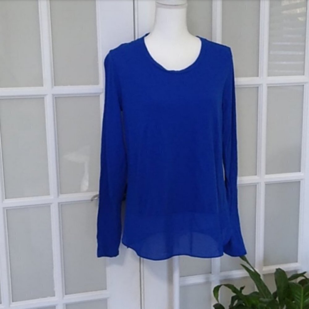 NWOT A.N.A High Low Blue Long Sleeve Sheer Back Top